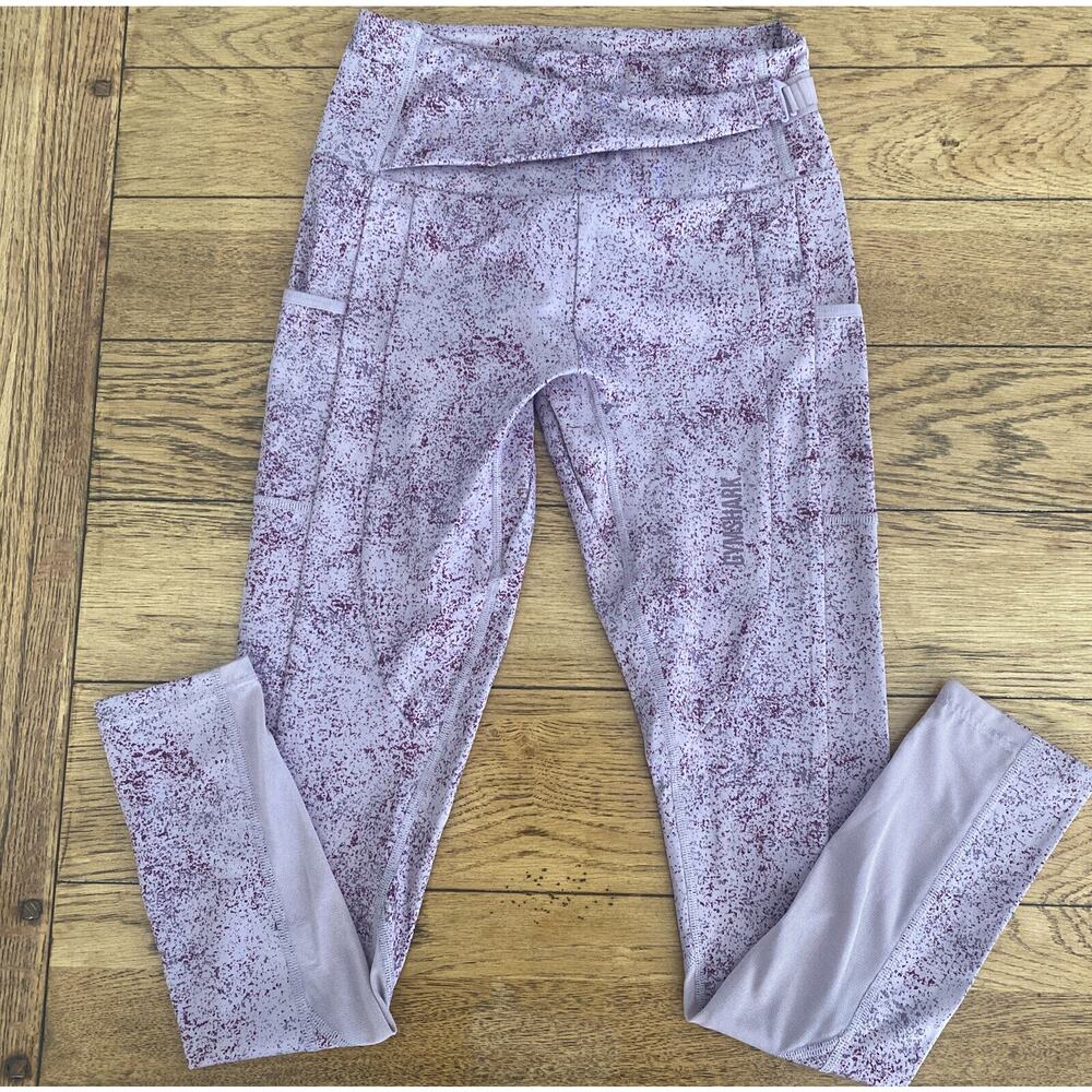 Gymshark Chalk Women's Mallow Purple Splatter Leggings Size XS Stretch Pockets - Picture 1 of 10